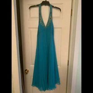 LAUNDRY SILK Womens Dress Size 12 Turquoise Blue/Gold Beads